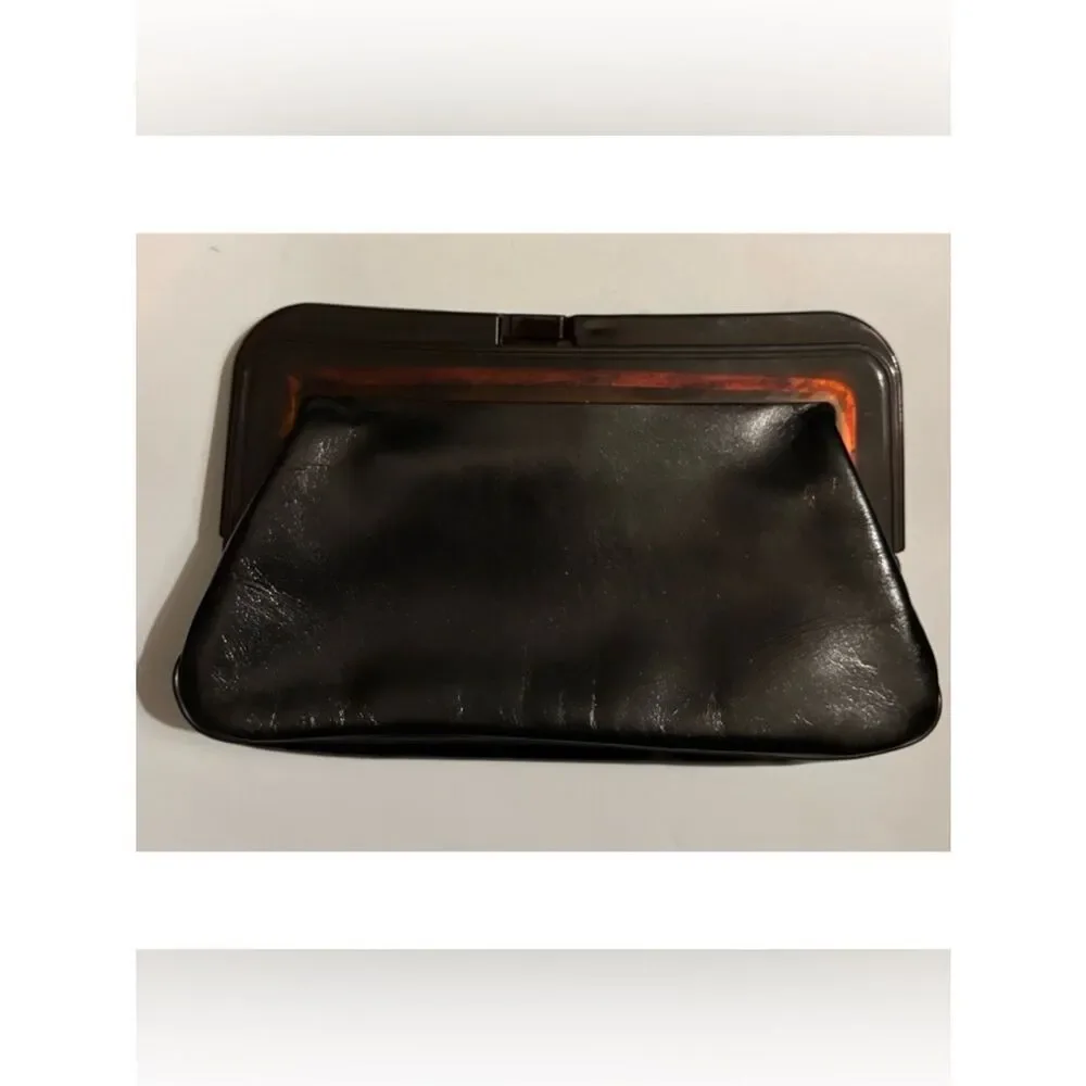 Vintage 70’s Margolm Patent Leather Clutch with Tortoiseshell Frame ~ Black